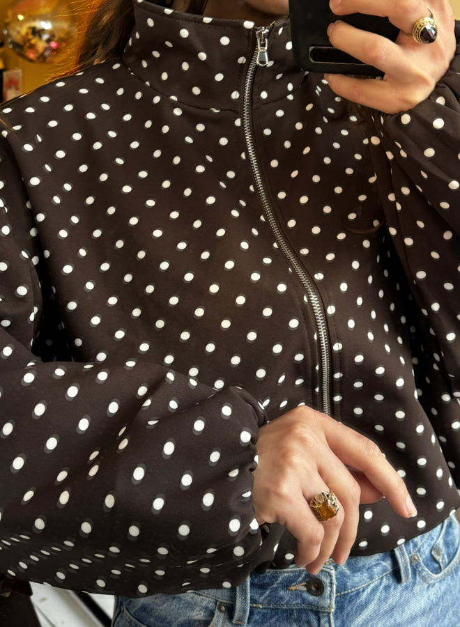 Polka Dot Bomber Jacket - Marron et Blanc