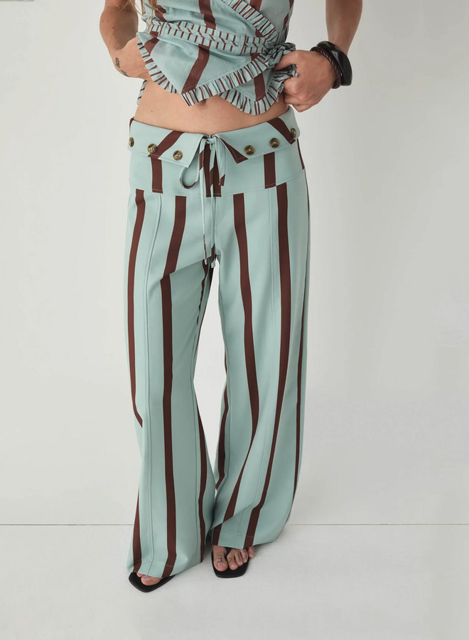 LAAGAM - Tashi Striped Flow Pants - Turqouise