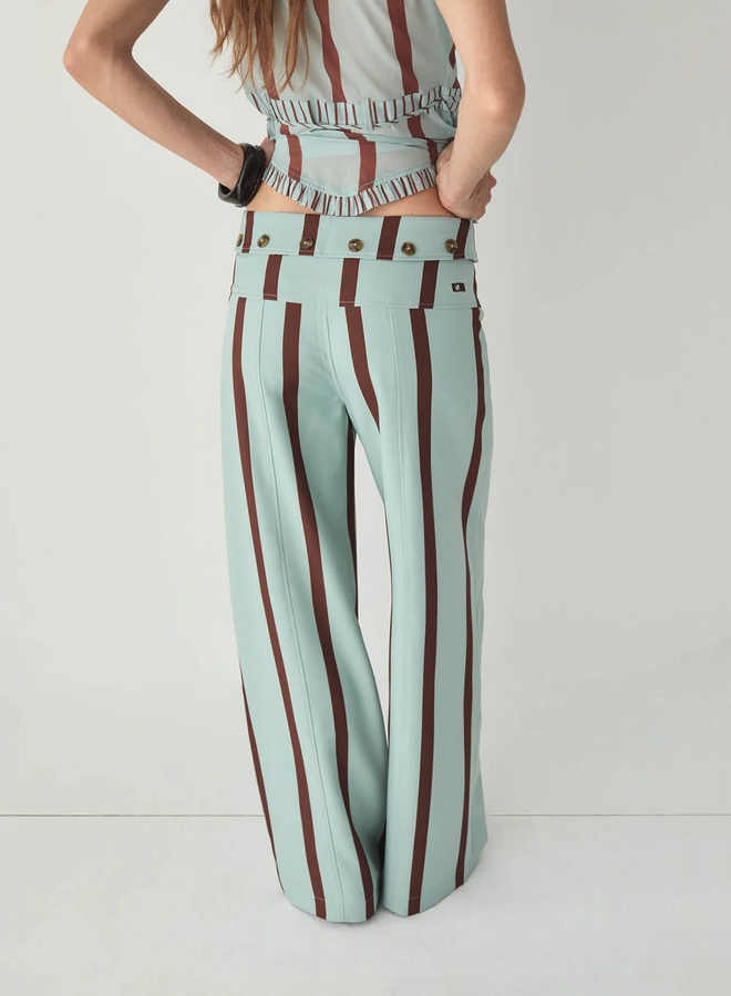 LAAGAM - Tashi Striped Flow Pants - Turqouise