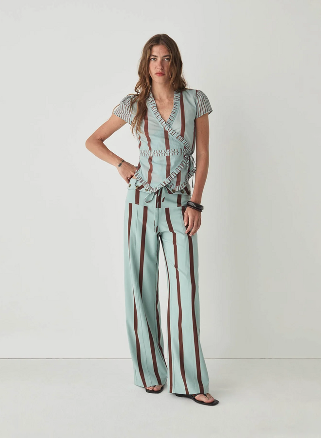 LAAGAM - Tashi Striped Flow Pants - Turqouise