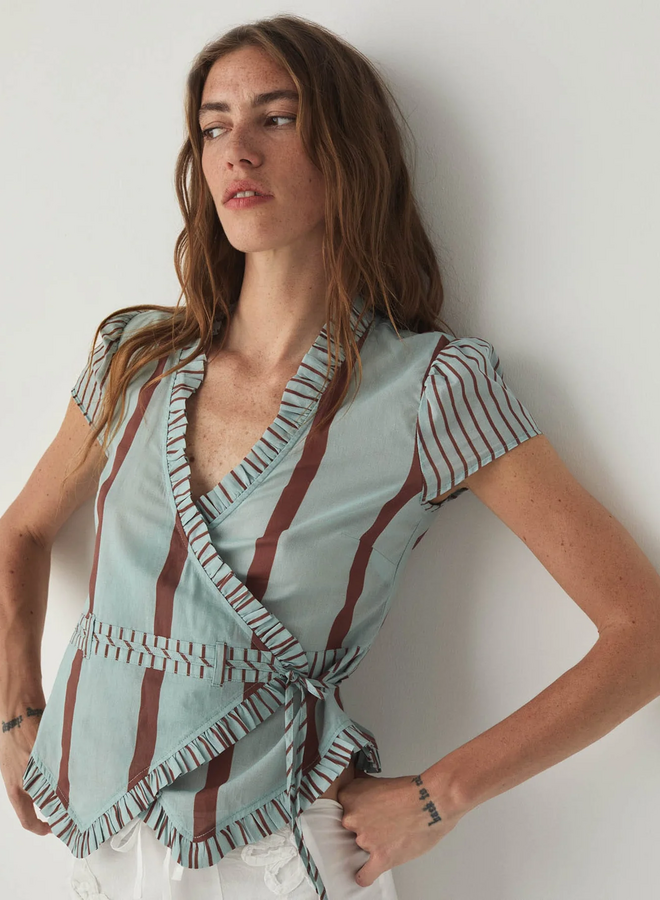 LAAGAM - Atena Striped Wrapblouse - Turquoise
