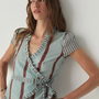 LAAGAM - Atena Striped Wrapblouse - Turquoise