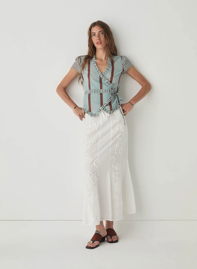 LAAGAM - Atena Striped Wrapblouse - Turquoise