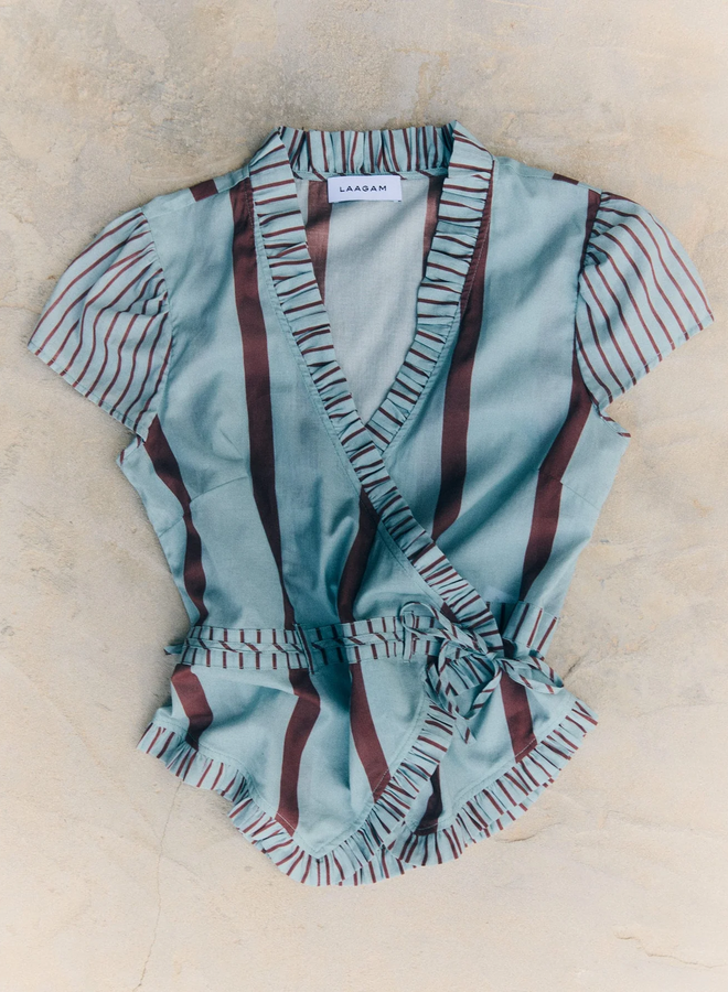 LAAGAM - Atena Striped Wrapblouse - Turquoise