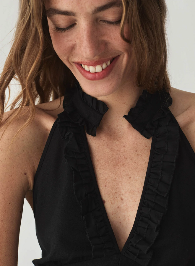 LAAGAM - Dora Ruched Linen Top - Black