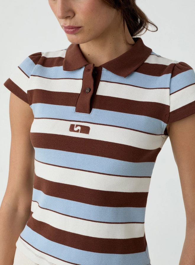 LAAGAM - Erya Striped Polo T-Shirt - Blue