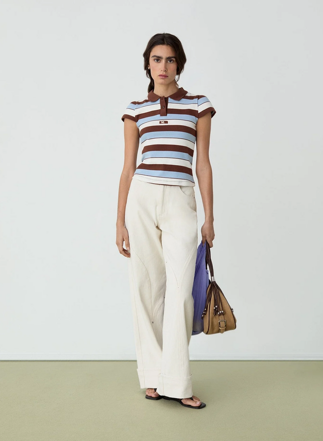 LAAGAM - Erya Striped Polo T-Shirt - Blue