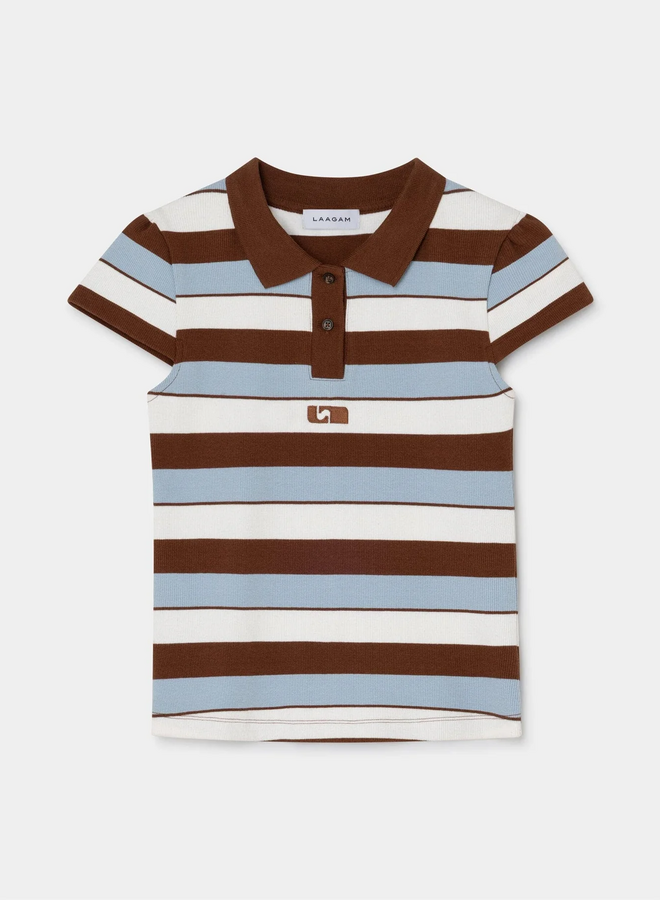 LAAGAM - Erya Striped Polo T-Shirt - Blue
