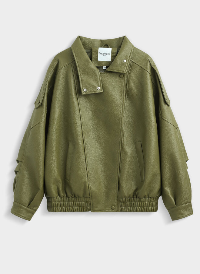 Alix Faux Leather Bomber - Green