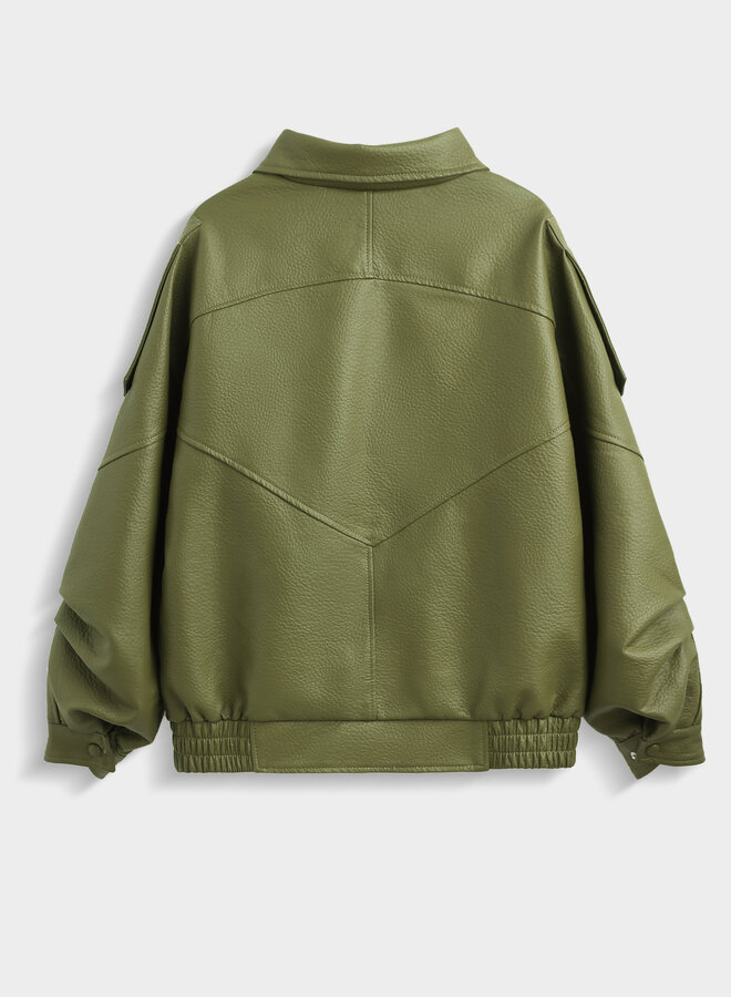 Alix Faux Leather Bomber - Green