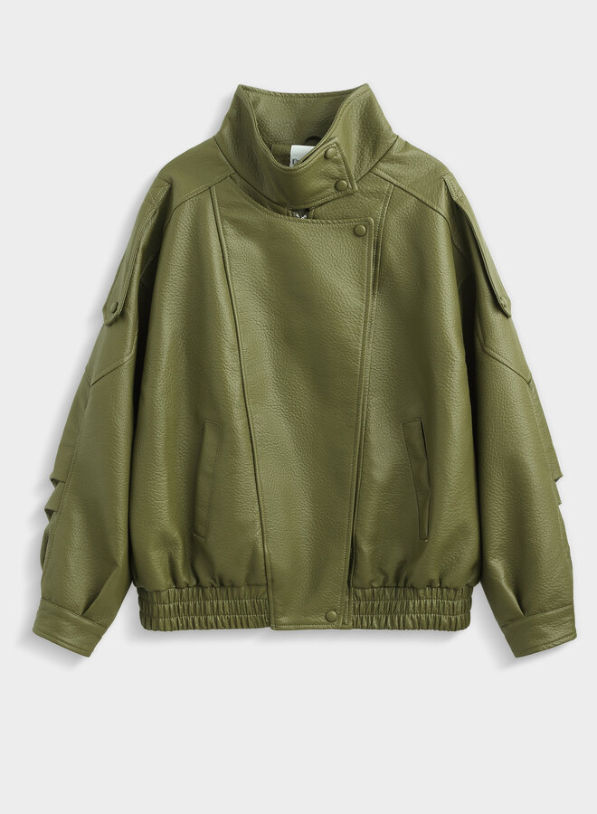 Alix Faux Leather Bomber - Green
