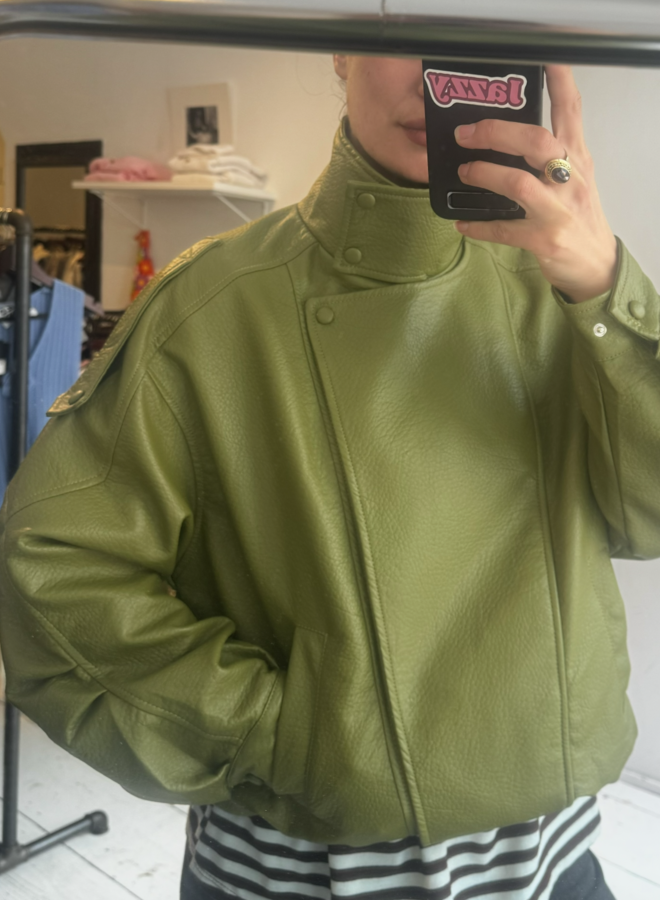 Alix Faux Leather Bomber - Green