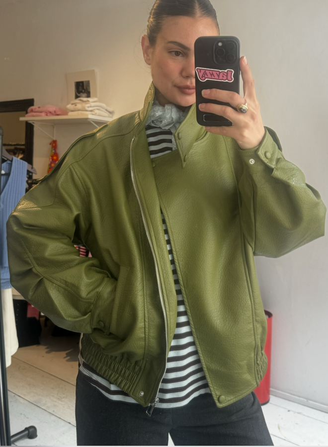 Alix Faux Leather Bomber - Green