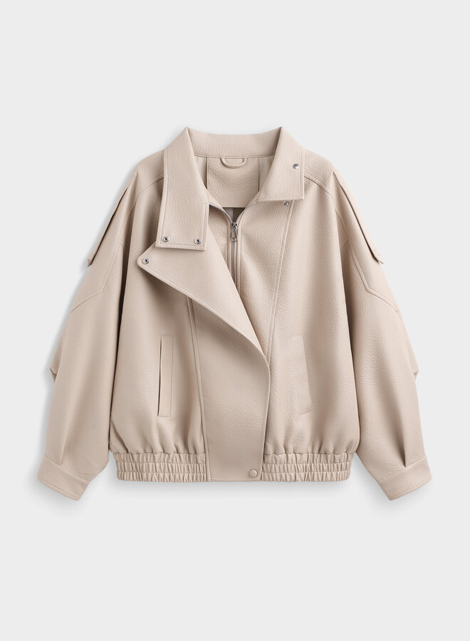 Alix Faux Leather Bomber - Beige