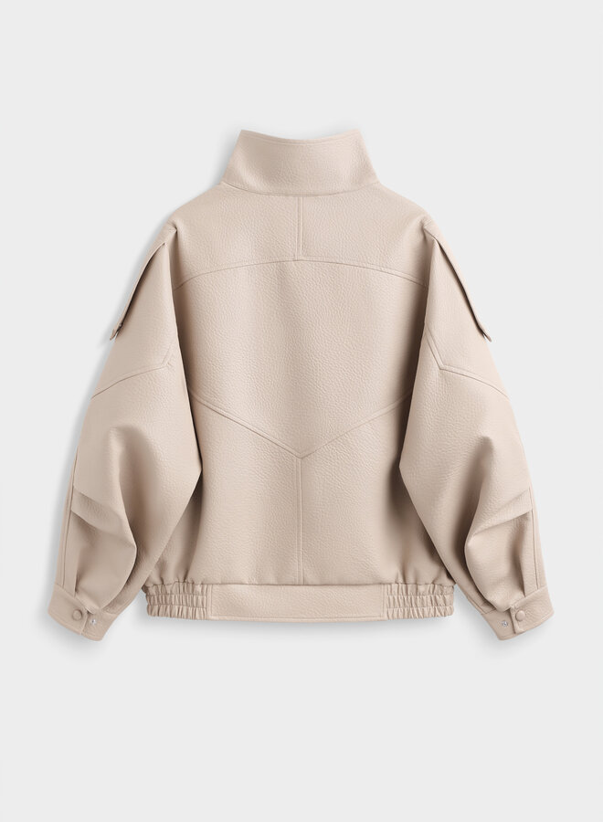 Alix Faux Leather Bomber - Beige