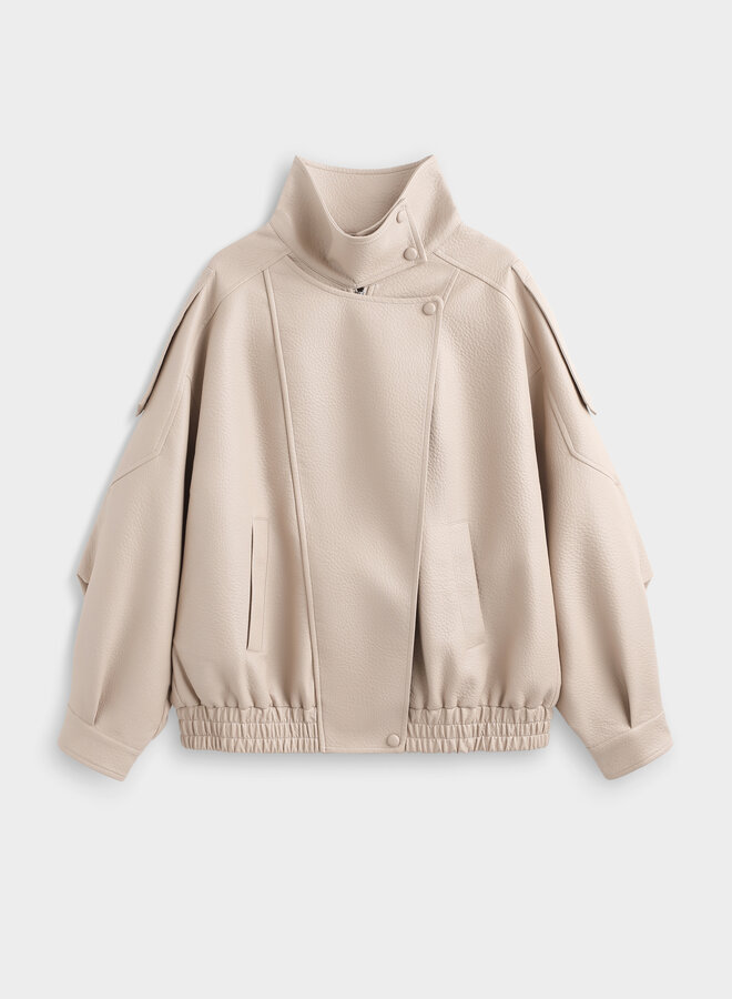 Alix Faux Leather Bomber - Beige