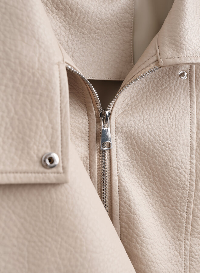 Alix Faux Leather Bomber - Beige