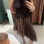 Asymmetric Polka Dot Jupe - Marron