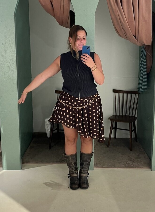 Asymmetric Polka Dot Jupe - Marron