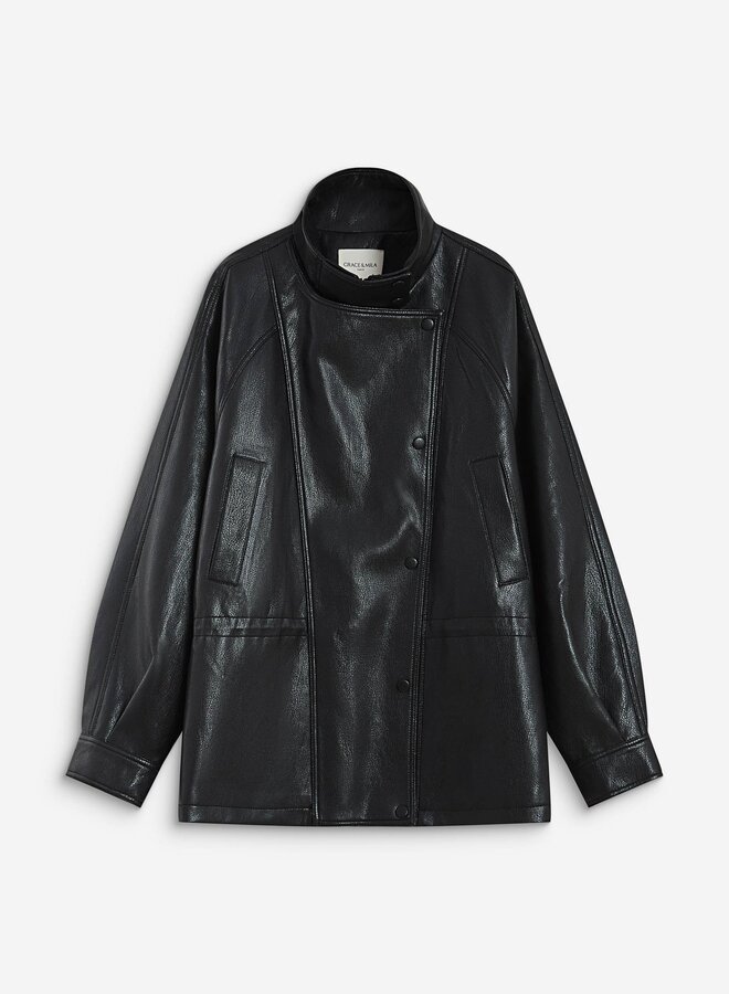 G&M - Relaxed Faux Leather Jacket Auburn - Noir