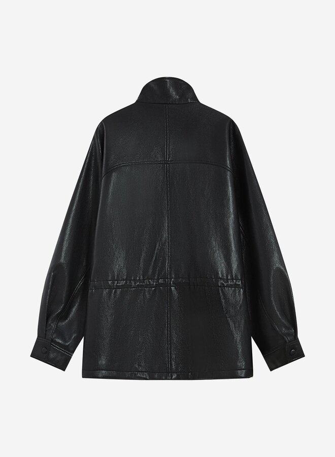 G&M - Relaxed Faux Leather Jacket Auburn - Noir