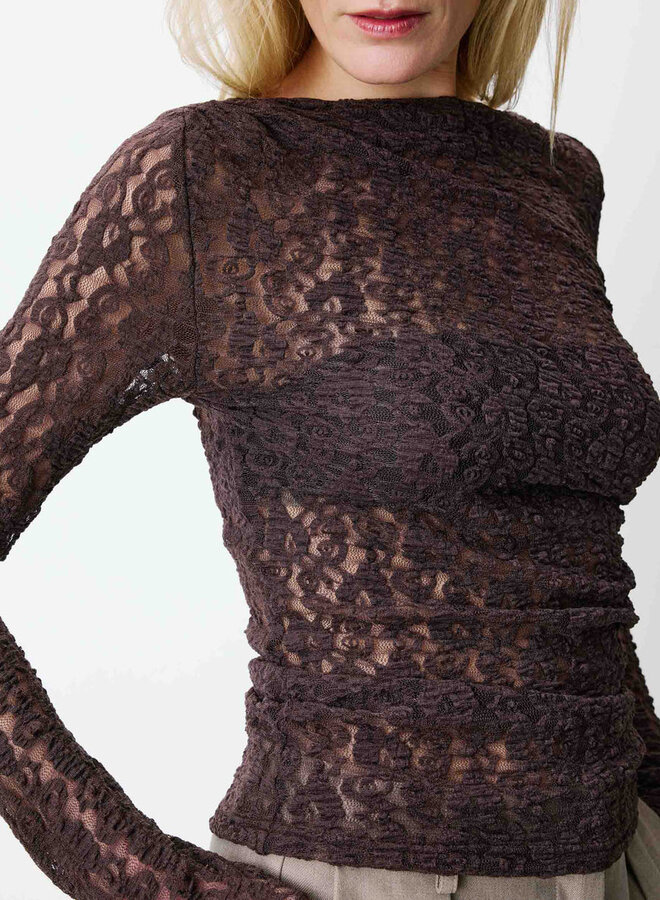 G&M - Boat-Neck Lace Top Avoine - Chocolat