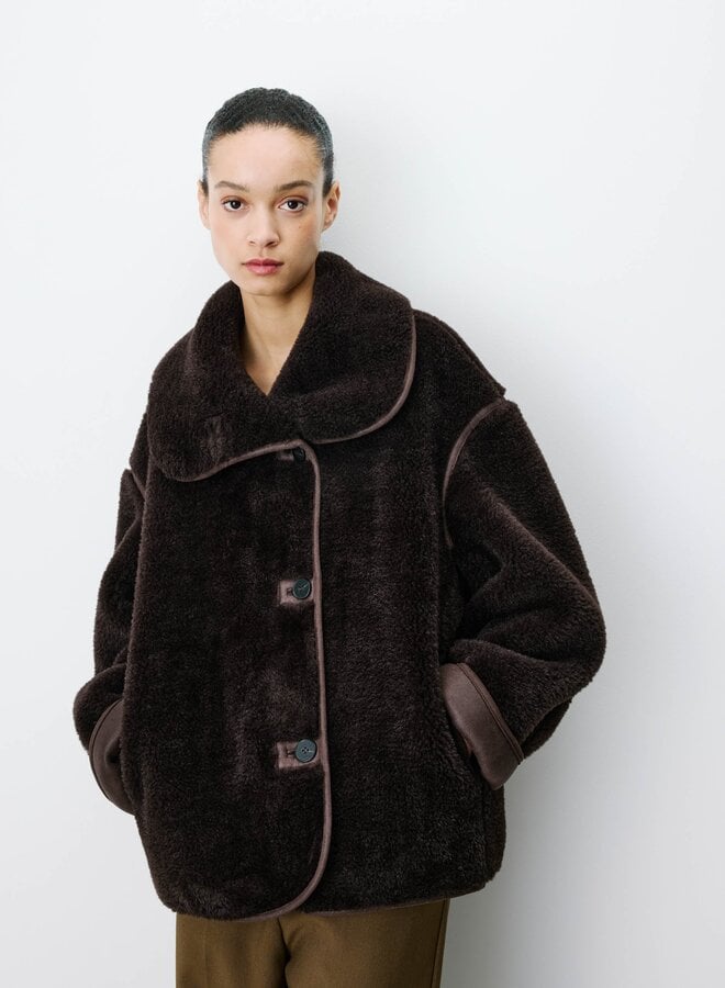 G&M - Oversized Buttoned Faux-Fur Coat Amelio - Chocolat