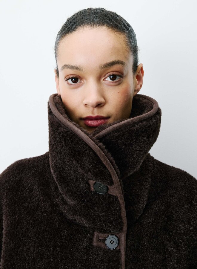 G&M - Oversized Buttoned Faux-Fur Coat Amelio - Chocolat