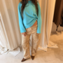 Oversized Long Sleeves T-Shirt - Turquoise