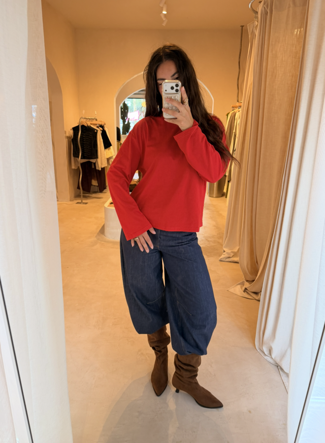 Oversized Long Sleeves T-Shirt - Rouge