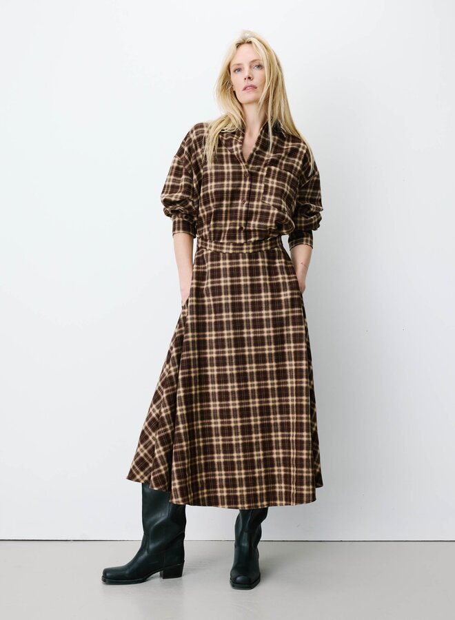 G&M - Plaid Flannel A-Line Maxi Skirt Adonia - Chocolat