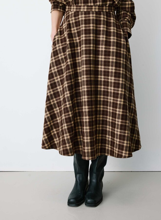 G&M - Plaid Flannel A-Line Maxi Skirt Adonia - Chocolat