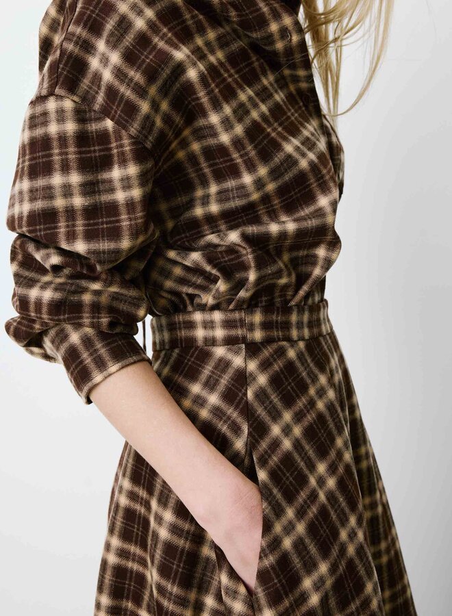 G&M - Plaid Flannel A-Line Maxi Skirt Adonia - Chocolat