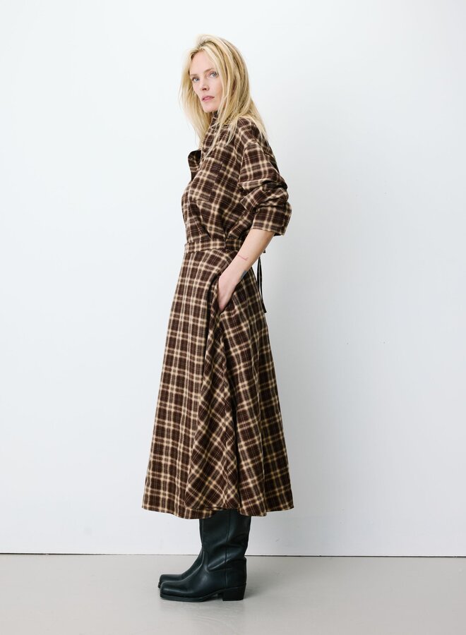 G&M - Plaid Flannel A-Line Maxi Skirt Adonia - Chocolat