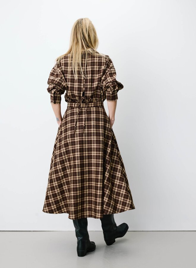G&M - Plaid Flannel A-Line Maxi Skirt Adonia - Chocolat