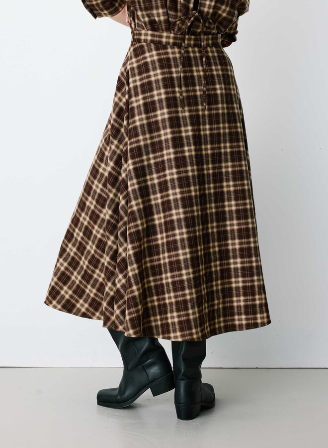 G&M - Plaid Flannel A-Line Maxi Skirt Adonia - Chocolat