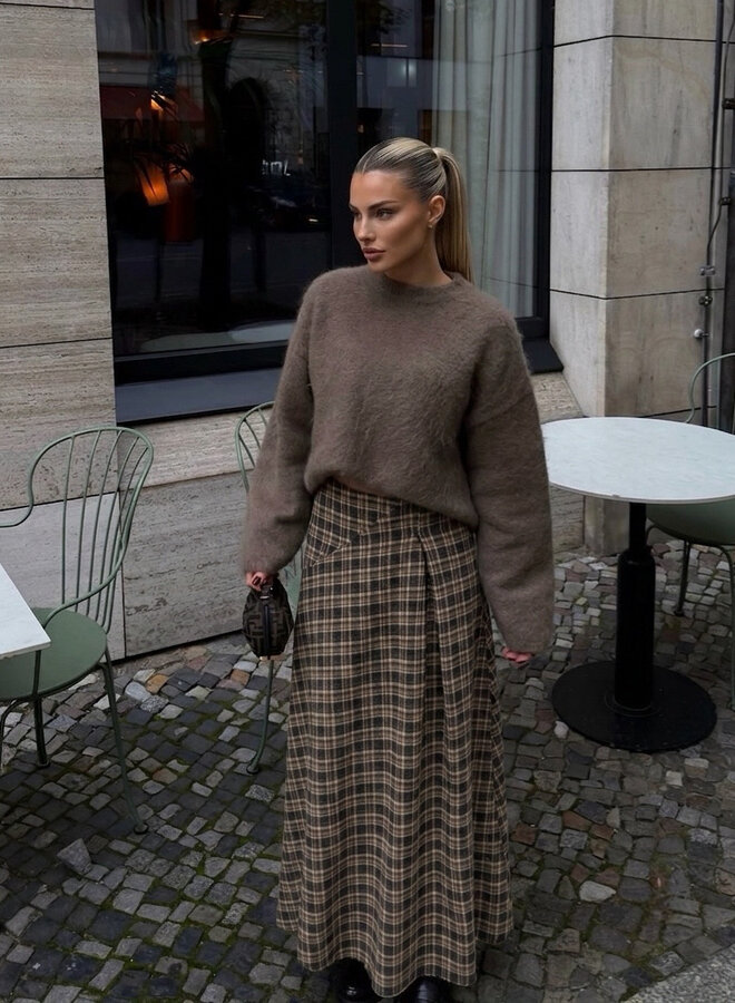 Maxi Checked Skirt - Grey