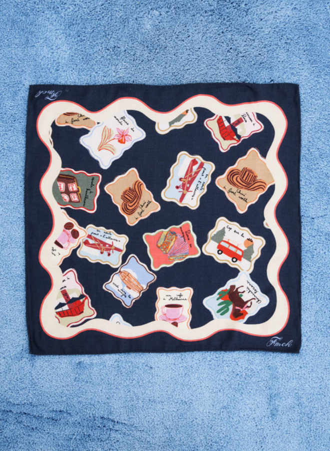 FRNCH - Stamp Scarf - Night Blue