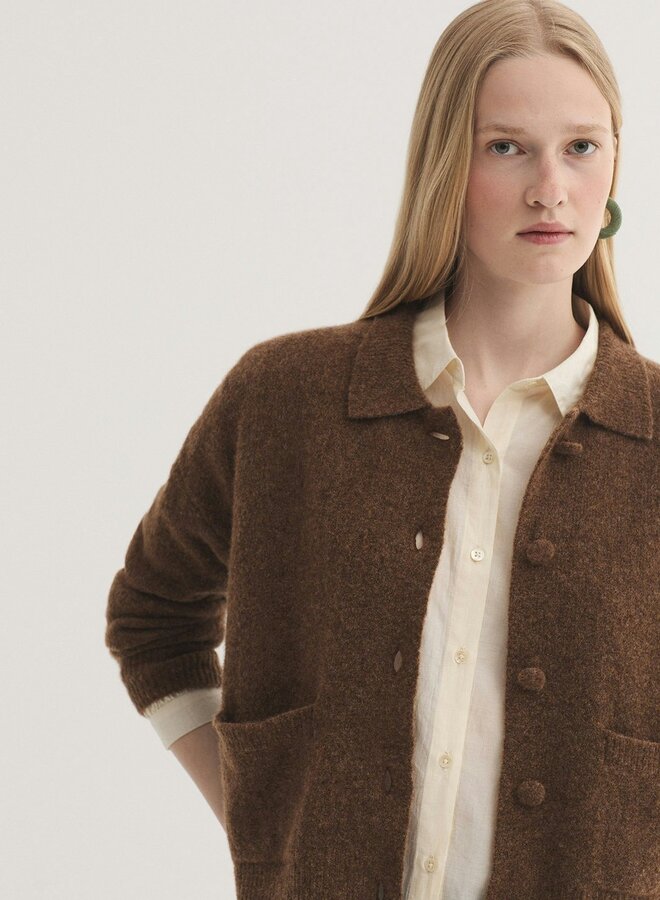 Nice Things - Polo Collar Cardigan - Dark Brown