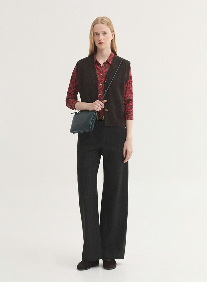 Nice Things - Buttoned V Neck Vest - Brown/Mid Grey