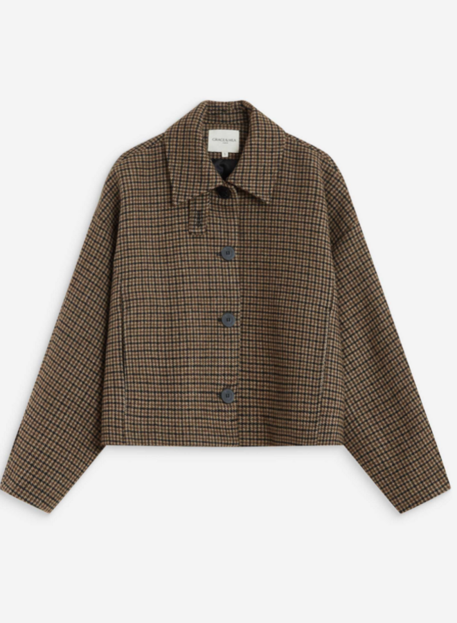 G&M - Short Houndstooth Coat Arthur - Coffee