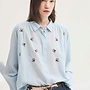 Nice Things - Embroidered Flying Birds Voile Shirt - Light Blue
