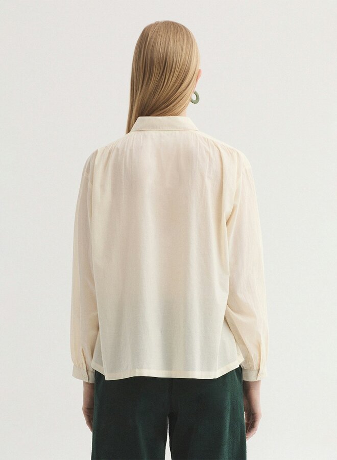Nice Things - Embroidered Flying Birds Voile Shirt - Ecru