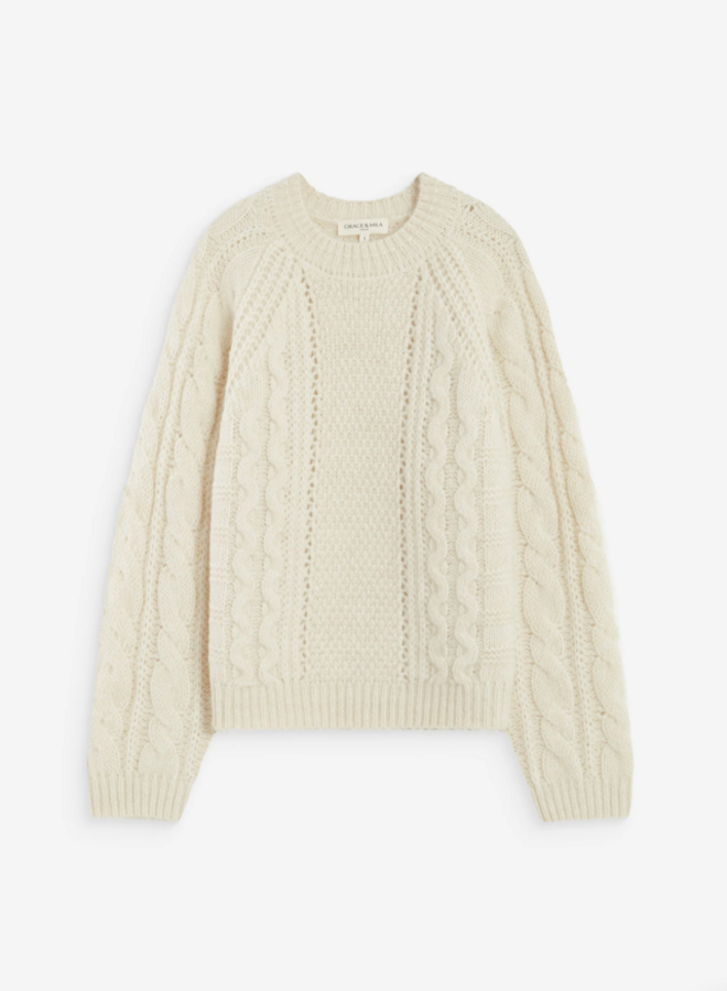 G&M - Cable Knit Crew Neck Sweater Amparo - Ecru