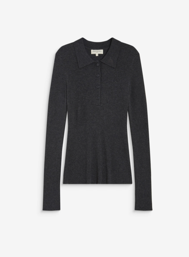 G&M - Knit Polo-Neck Sweater Angelo - Anthracite
