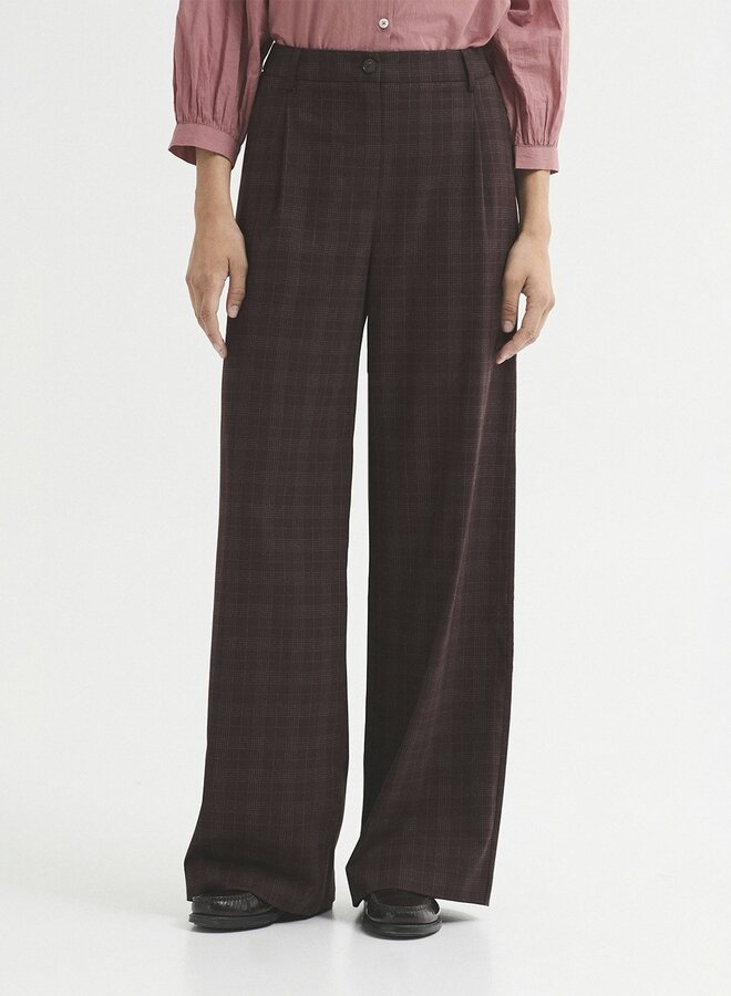 Nice Things - Darted Check Trousers - Plum