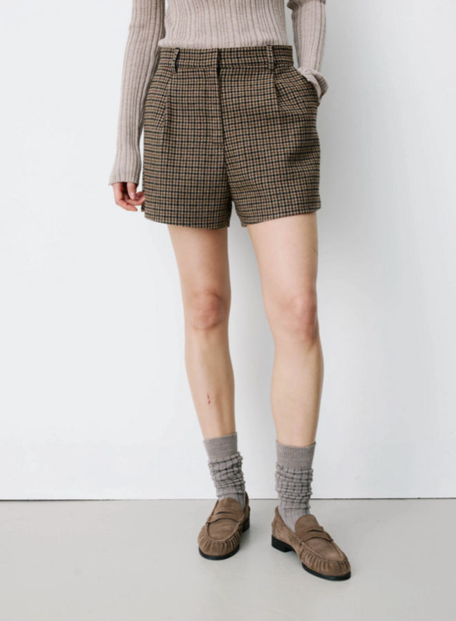 G&M - Houndstooth Tailored Shorts Arsenio - Coffee