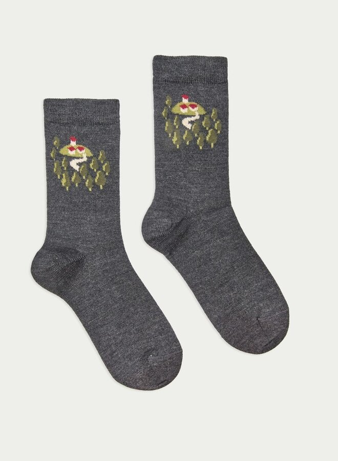 Nice Things - Pathway Print Socks - Dark Grey Melange