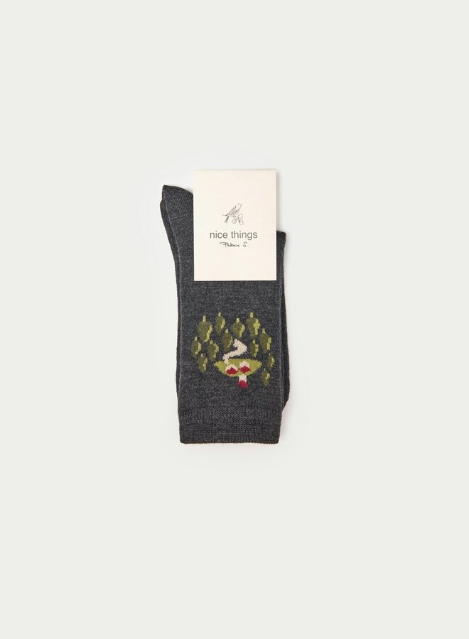 Nice Things - Pathway Print Socks - Dark Grey Melange