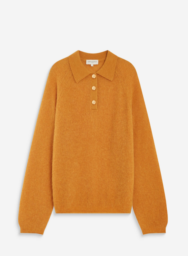 G&M - Textured Knit Polo Sweater Alevan - Ocre